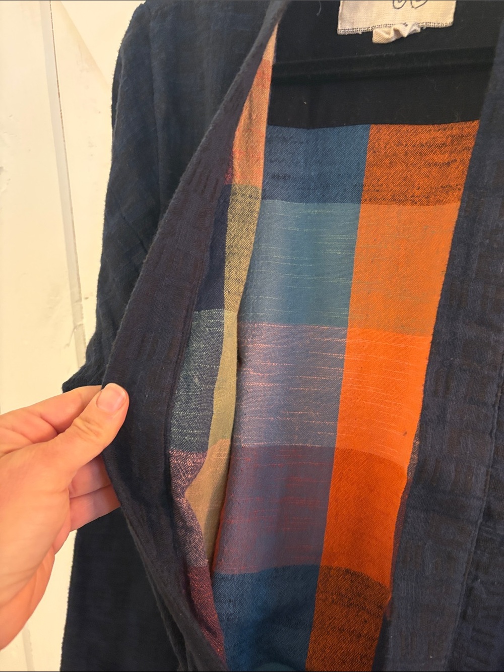 Ace & Jig Navy Wrap Jacket with optional roll up plaid Cuffs - Picture 4 of 4